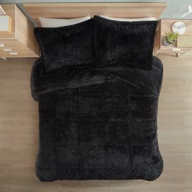 Black Soft Sherpa Faux Fur 3-Piece Comforter Set with Pillow Shams (size: Full/Queen)