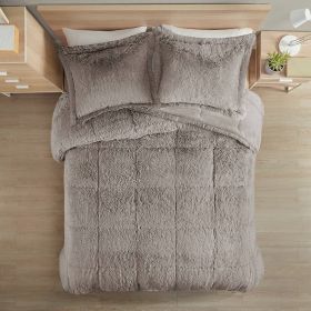 Grey Soft Sherpa Faux Fur 3-Piece Comforter Set with Pillow Shams (size: Full/Queen)