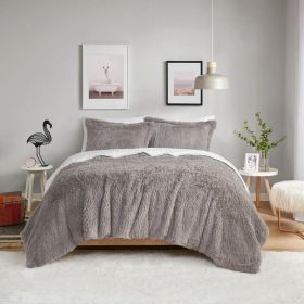 Grey Reversible Soft Sherpa Faux Fur 3-Piece Comforter Set (size: Full/Queen)