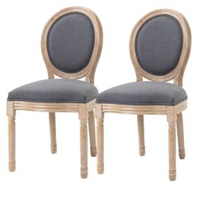 Set of 2 Vintage Upholstered Armless Curved Back Dining Chairs (Color: Grey Wash)
