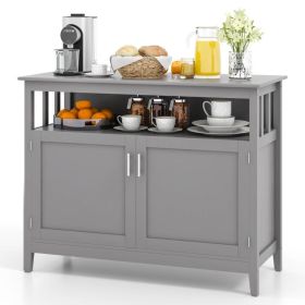 Wood 2-Door Dining Buffet Sideboard Cabinet with Open Storage Shelf (Color: Grey)