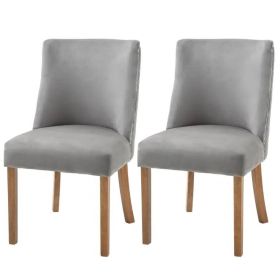 Set of 2 Modern Nailhead Diamond Stitch Upholstered Dining Chairs (Color: Light Grey)