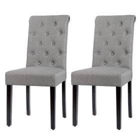 Set of 2 Linen Button Tufted Dining Chair with Wood Legs (Color: Grey)