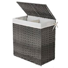 Laundry Hamper Basket w/ 2-Compartment Washable Liner Bag (Color: Grey, size: 29-Gal)
