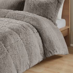 Grey Soft Sherpa Faux Fur 3-Piece Comforter Set with Pillow Shams (size: Twin/Twin Xl)
