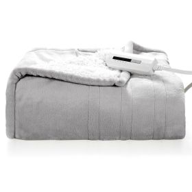Heated Electric Sherpa Throw Blanket (Color: Grey/White)