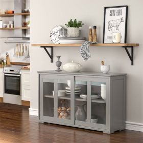 Wood Buffet Kitchen Dining Sideboard Storage Cabinet w/ Glass Sliding Door (Color: Grey)