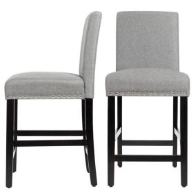 Set of 2 Modern Kitchen Dining Barstools w/ Black Wood Legs Linen Seat (Color: Grey)