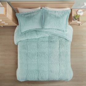 Soft Sherpa Faux Fur 3-Piece Comforter Set in Light Teal Blue (size: King/ Cal King)