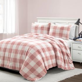 Plaid Soft Faux Fur Comforter Set Pink Blush (size: King)
