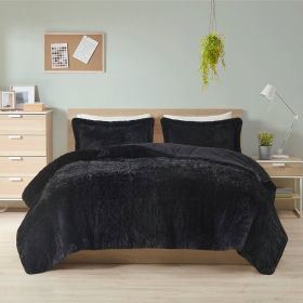 Black Soft Sherpa Faux Fur 3-Piece Comforter Set with Pillow Shams (size: King/ Cal King)