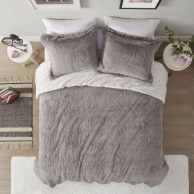 Grey Reversible Soft Sherpa Faux Fur 3-Piece Comforter Set (size: King/Cal King)