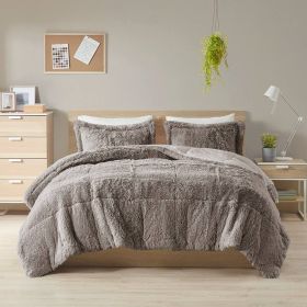 Grey Soft Sherpa Faux Fur 3-Piece Comforter Set with Pillow Shams (size: King/ Cal King)