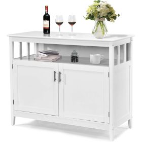 Wood 2-Door Dining Buffet Sideboard Cabinet with Open Storage Shelf (Color: White)
