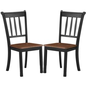 Set of 2 Solid Wood Mission Style Armless Dining Chair with Brown Seat (Color: Black)