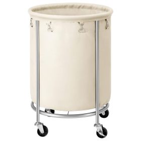 Round 45-Gallon Laundry Basket Hamper with Fabric Bag Steel Frame on Wheels (Color: Cream)