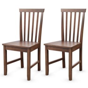 Set of 2 Solid Wood Mission Style Armless Dining Chair with Brown Seat (Color: Walnut Brown)