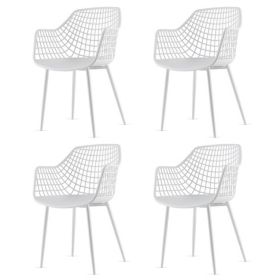 Set of 4 Mid-Century Modern Mesh Dining Chair with Ergonomic Backrest (Color: White)