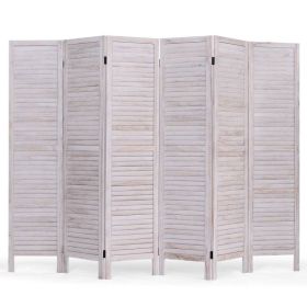 6-Panel Classic Louver Slatted Room Divider Screen in Wood Finish. (Color: White)