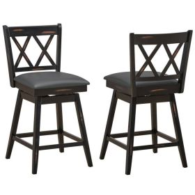 Set of 2 Wood 24-in Counter Height Farmhouse Swivel Cushion Seat Barstools (Color: Black)
