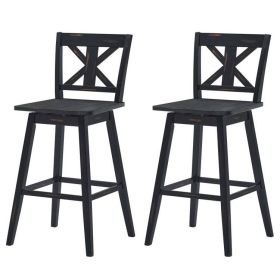 Set of 2  Wood 29-in Modern Kitchen Dining Farmhouse Swivel Seat Barstools (Color: Black)