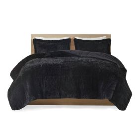 Black Soft Sherpa Faux Fur 3-Piece Comforter Set with Pillow Shams (size: Twin/Twin Xl)