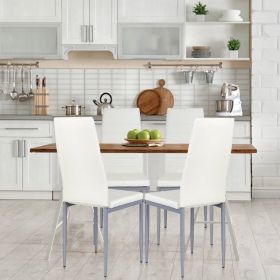 Set of 4 Modern High Back PVC Leather Dining Chairs with Metal Legs (Color: White)