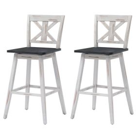 Set of 2  Wood 29-in Modern Kitchen Dining Farmhouse Swivel Seat Barstools (Color: White)