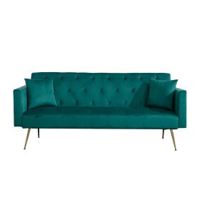 Modern Velvet  Sofa Bed Folding Futon For Lving Room (Color: Green)