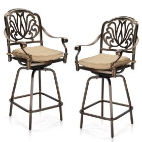 2pcs Bronze Color, Beige Cushion, Cast Aluminum Bar Stool (Option: Bronze color)