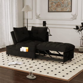 1 Versatile Foldable Sofa Bed In 3 Lengths, Modern Sofa Sofa Sofa Velvet Pull-out Bed, Loveseat Sofa Adjustable Back And With USB Port And Swivel (Color: Black)