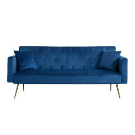 Modern Velvet  Sofa Bed Folding Futon For Lving Room (Color: Blue)