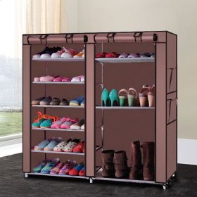 Double Row 9-grid Non-woven Shoe Cabinet Boots In Coffee Color (Color: Coffee)