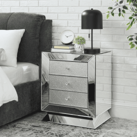 W 22 X D 16.5 X H26.4 Elegant Mirror Three Drawer Cabinet, Drawer Inlaid With Diamond Glass Mirror Three Drawer Cabinet, Suitable For Corridor, L (Color: Silver)