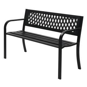 47 Inch PVC Mesh Backrest Black Iron Bench (Color: Black)