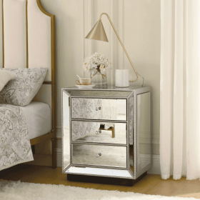 W 22X D 16  X 26.8  Silver Mirror Three Drawer Cabinet (Color: Silver)