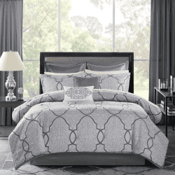 12 Piece Comforter Set With Cotton Bed Sheets Silver Queen (Color: Silver)