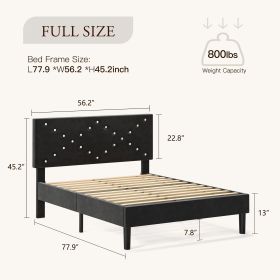 Modern Platform Bed Frame With Upholstered Headboard & Wooden Slats - No Box Spring Needed, Easy Assembly, Black (Option: Full)