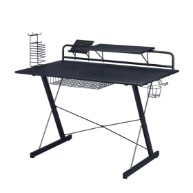 Techni Sport TS-200 Carbon Computer Gaming Desk With Shelving, Black (Color: Black)