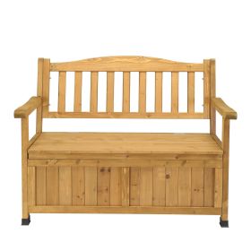 44inch, With Backrest Armrests, Courtyard Wood Storage Box (Color: Yellow)