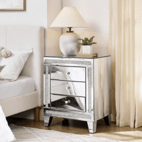21.5 Inch X15.8 InchX26.8 InchSilver Mirror Three Drawer Cabinet,Multi Functional Storage Cabinet (Color: Silver)