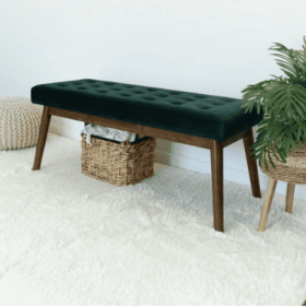Delilah Modern Bench  Green Velvet (Color: Green)