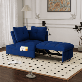 1 Versatile Foldable Sofa Bed In 3 Lengths, Modern Sofa Sofa Sofa Velvet Pull-out Bed, Loveseat Sofa Adjustable Back And With USB Port And Swivel (Color: Blue)