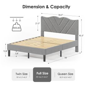 Modern Platform Bed Frame With Upholstered Headboard & Wooden Slats - No Box Spring Needed, Easy Assembly, Grey (Option: Full)