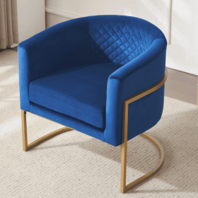 Upholstered Velvet Chair Gold Metal Bracket, Medieval Living Room Office Tea Room Lounge Chair With Curved Backrest (Color: Blue)