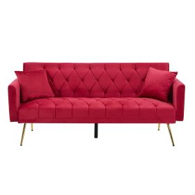 Modern Velvet  Sofa Bed Folding Futon For Lving Room (Color: Red)