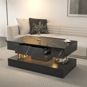 6.93IN High LED Coffee Table,Modern Coffee Table For Living Room,Living Room Tables,Large Living Room Furniture,LED Lights (Color: Black)