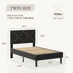 Modern Platform Bed Frame With Upholstered Headboard & Wooden Slats - No Box Spring Needed, Easy Assembly, Black (Option: Twin)