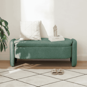 Ottoman Oval Storage Bench 3D Lamb Fleece Fabric Bench With Large Storage Space For The Living Room, Entryway And Bedroom (Option: Dark Green)