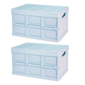 2Pcs 30L Collapsible Storage Bins With Dustproof Lid Waterproof Interior Bag Handle Stackable Storage Box Container Utility Organizer Crate For Campin (Option: 30L_Blue)